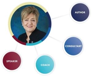 An image of a woman with a circle around her face, showcasing the expertise of Kim Nugent as a branding expert for entrepreneurs and authors.