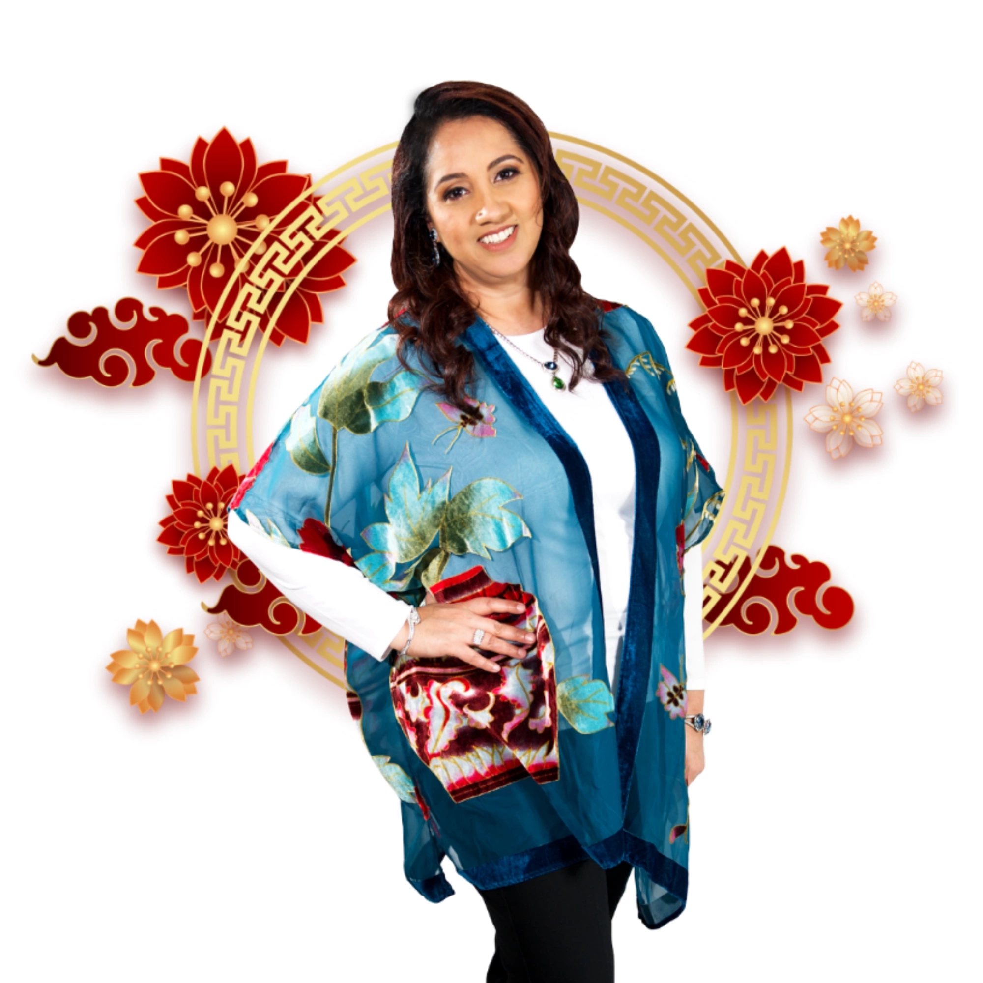 A woman in a blue kimono poses for a photo at MoneyCode Bootcamp. A woman in a blue kimono poses for a photo at MoneyCode Bootcamp.