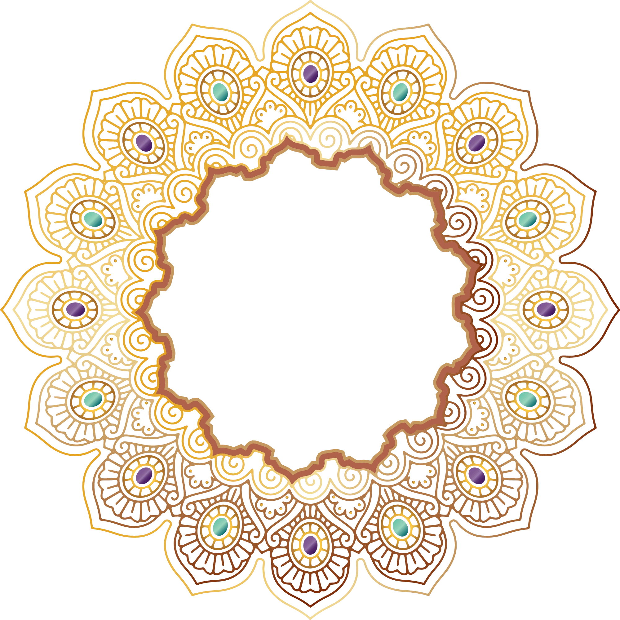 An ornate circular frame with gold ornaments on a black background, created by the Chinese Metaphysics Academy in 2024.